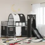 Cadru de pat înalt pentru copii cu perdele, arc, tobogan, turn GartenMobel Dekor