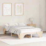 Cadru de pat natural 140 x 190 cm Lemn de pin masiv GartenMobel Dekor