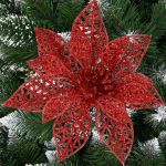 Set 10 ornamente pentru bradul de Craciun, stea Poinsettia, 10cm, rosu Household NewTrend