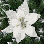 Set 10 ornamente pentru bradul de Craciun, stea Poinsettia, 13cm, gri argintiu Household NewTrend