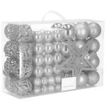 Set globuri si decoratiuni de Craciun, 100 piese, diverse dimensiuni cu stea, argintiu Household NewTrend