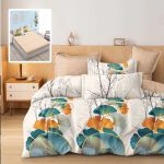 Lenjerie de pat finet 6 piese, cearceaf pat cu elastic, cearceaf pilota 200x230, 2 fete perna 50x70, 2 fete perna 70x70, Extra, Crem-Turcoaz Relax KipRoom