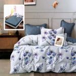 Lenjerie de pat finet 6 piese, cearceaf pat cu elastic, cearceaf pilota 200x230, 2 fete perna 50x70, 2 fete perna 70x70, Extra, Mov cu flori Relax KipRoom