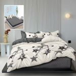 Lenjerie de pat finet 6 piese, cearceaf pat cu elastic, cearceaf pilota 200x230, 2 fete perna 50x70, 2 fete perna 70x70, Extra, Stelute Relax KipRoom