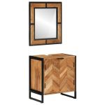 Set mobilier de baie, 2 piese, fier și lemn masiv de acacia GartenMobel Dekor