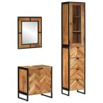 Set mobilier de baie, 3 piese, fier și lemn masiv de acacia GartenMobel Dekor
