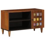 Cabinet TV cu ușă castan 80 x 31,5 x 46 cm Lemn de mango solid GartenMobel Dekor