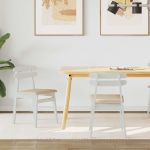 Scaun de sufragerie 2 pcs Alb și maro Lemn Solid de Cauciuc GartenMobel Dekor