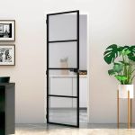 Ușă Interioară Neagră 76x201,5 cm din Sticlă Termoizolantă și Aluminiu Subțire GartenMobel Dekor