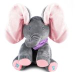Jucarie plus interactiva elefant pentru copii, canta, misca urechile, joc cucu-bau, 30x30x25 cm, gri Household NewTrend