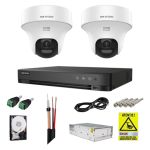 Sistem supraveghere Hikvision cu functii inteligente, 2 camere rotative, 3K 5MP, Audio bidirectional, Dual light 20m, DVR 4 canale, Accesorii incluse SafetyGuard Surveillance