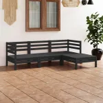 Set mobilier de grădină, 4 piese, negru, lemn masiv de pin GartenMobel Dekor