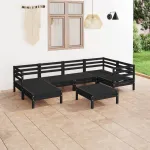 Set mobilier de grădină, 7 piese, negru, lemn masiv de pin GartenMobel Dekor