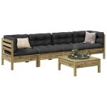 Set mobilier de grădină cu perne, 5 piese, lemn de pin tratat GartenMobel Dekor