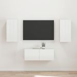 Set comodă TV Pe perete 2 pcs Alb lucios Lemn compozit GartenMobel Dekor