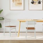 Scaun de sufragerie 2 pcs Alb și Natural Lemn Solid de Cauciuc GartenMobel Dekor