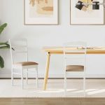 Scaun de sufragerie 2 pcs Alb și maro Lemn Solid de Cauciuc GartenMobel Dekor