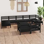 Set mobilier de grădină, 10 piese, negru, lemn masiv de pin GartenMobel Dekor