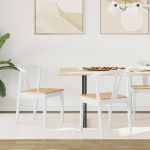 Scaun de sufragerie 2 pcs Alb și Natural Lemn Solid de Cauciuc GartenMobel Dekor