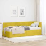 Cadru de pat colțar cu saltea cu headboard 2 pcs Galben Catifea GartenMobel Dekor