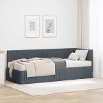 Cadru de pat colțar cu saltea cu headboard 2 pcs Gri Catifea GartenMobel Dekor