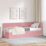 Cadru de pat colțar cu saltea cu headboard 2 pcs Gri Catifea GartenMobel Dekor
