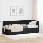 Cadru de pat colțar cu saltea cu headboard 2 pcs Negru Catifea GartenMobel Dekor