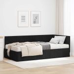 Cadru de pat colțar cu saltea cu headboard 2 pcs Negru Catifea GartenMobel Dekor