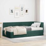 Cadru de pat colțar cu saltea cu headboard 2 pcs Verde Catifea GartenMobel Dekor