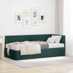 Cadru de pat colțar cu saltea cu headboard 2 pcs Verde Catifea GartenMobel Dekor
