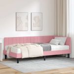 Cadru de pat colțar cu saltea cu headboard 2 pcs Gri Catifea GartenMobel Dekor