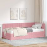 Cadru de pat colțar cu saltea cu headboard 2 pcs Gri Catifea GartenMobel Dekor