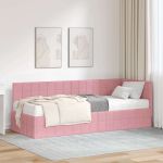 Cadru de pat colțar cu saltea cu headboard 2 pcs Gri Catifea GartenMobel Dekor