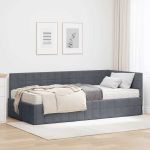 Cadru de pat colțar cu saltea cu headboard 2 pcs Gri Catifea GartenMobel Dekor