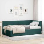 Cadru de pat colțar cu saltea cu headboard 2 pcs Verde Catifea GartenMobel Dekor