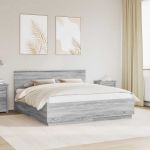 Cadru de pat cu headboard Gri Sonoma 180 x 200 cm Lemn compozit GartenMobel Dekor