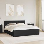 Cadru de pat cu headboard Negru 200 x 200 cm Lemn compozit GartenMobel Dekor