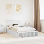 Cadru de pat cu raft Manual Alb 135 x 190 cm Lemn compozit GartenMobel Dekor