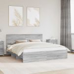 Cadru de pat cu headboard Gri Sonoma 200 x 200 cm Lemn compozit GartenMobel Dekor