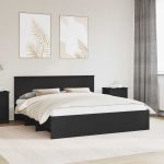 Cadru de pat cu headboard Negru 180 x 200 cm Lemn compozit GartenMobel Dekor