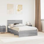 Cadru de pat cu headboard Gri Sonoma 120 x 123 cm Lemn compozit GartenMobel Dekor
