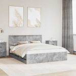 Cadru de pat Gri din beton 160 x 200 cm Lemn Ingineresc GartenMobel Dekor