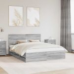 Cadru de pat cu sertar Gri Sonoma 160 x 200 cm Lemn Ingineresc GartenMobel Dekor