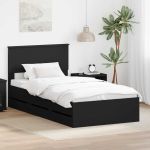 Cadru de pat cu sertar Negru 100 x 200 cm Lemn Ingineresc GartenMobel Dekor