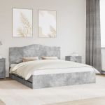 Cadru de pat Gri din beton 200 x 200 cm Lemn Ingineresc GartenMobel Dekor