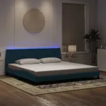 Cadru de pat cu LED fără saltea, Hanko, albastru, 200x200 cm, catifea GartenMobel Dekor