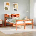 Pat cu bibliotecă fără saltea maro 140x200 cm lemn masiv de pin GartenMobel Dekor