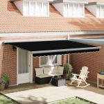 Cortina Retractabilă Manual Negru 4 ×3 m Pânză GartenMobel Dekor