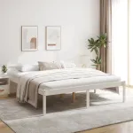 Pat pentru seniori, alb, 200x200 cm, lemn masiv de pin GartenMobel Dekor