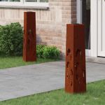 Lumină LED Solară pentru Alei 2 pcs Oțel Corten Oțel Corten GartenMobel Dekor